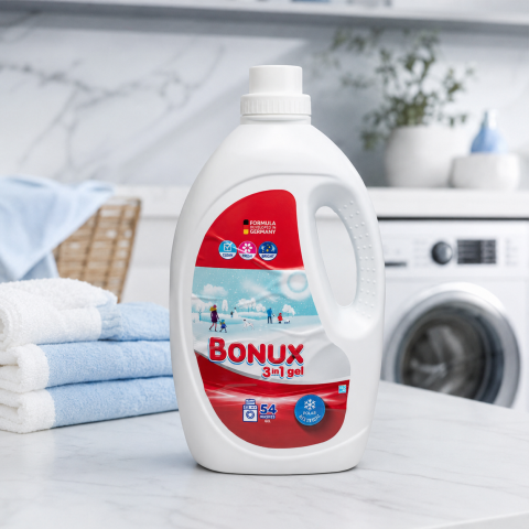 Detergent  rufe lichid - Bonux 3 în 1 White Ice Fresh Detergent Automat de Rufe Gel 54 Spălări 2.7 L