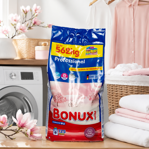 Detergent rufe pudră - Bonux Professional 3 în 1 Pure Magnolia Detergent Rufe Pudră 125 Spălări 8.12 kg