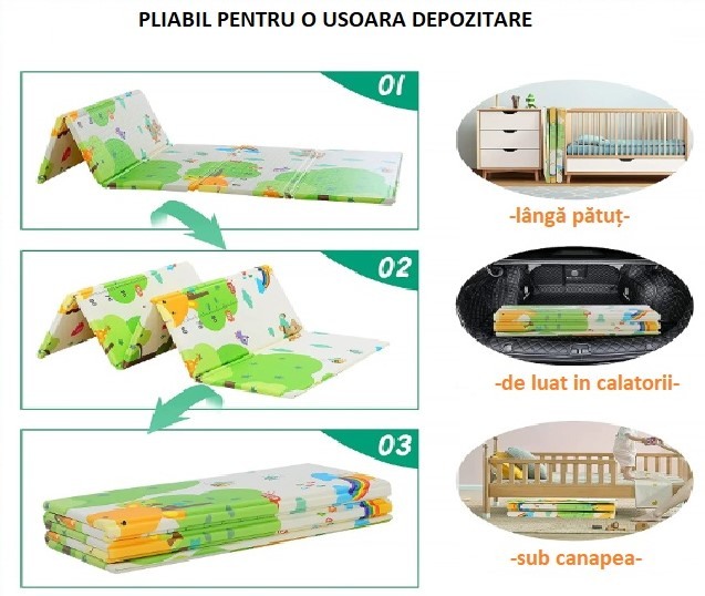 Covor joaca pliabil doua fete 2000x1800x10 mm, girafa masuratoare/padure [6]