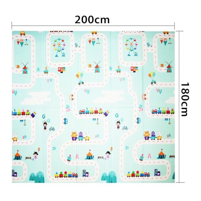 Covor joaca pliabil doua fete premium cu margine textila 2000x1800x20 mm, unicorn/trenulet [3]