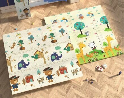 Covor joaca pliabil doua fete 2000x1800x10 mm, girafa masuratoare/padure [1]