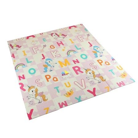 Camera copilului - Covor joaca pliabil doua fete premium cu margine textila 2000x1800x20 mm, unicorn/trenulet