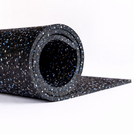 Săli Fitness - Pardoseala sport din cauciuc premium la rolă de 12.5 mp, grosime 6mm, negru + 5% alb + 5% albastru