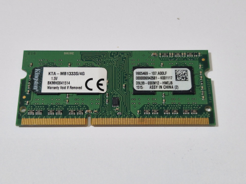 Piese - componente laptop - Memorie RAM Laptop Kingston 4GB DDR3 1333MHz PC3-10600S 1.5V SODIMM KTA-MB1333S/4G, Second Hand