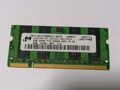 Memorii RAM - Micron 2GB DDR2 667MHz – Memorie RAM SODIMM 2Rx8 pentru laptop / MT16HTF25664HY‑667E1