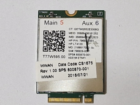 Piese - componente laptop - Modem WWAN 4G LTE HP LT4120 – SPS 800870-001 / Foxconn T77W595 – Second Hand