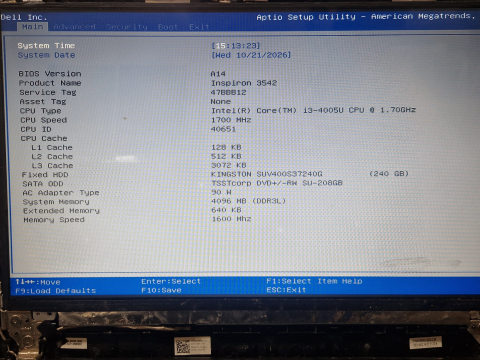 Piese - componente laptop - Placa de Baza Laptop Dell Inspiron 3542 Intel Core i3-4005U 1.70GHz Service Tag 47BBB12, Second Hand