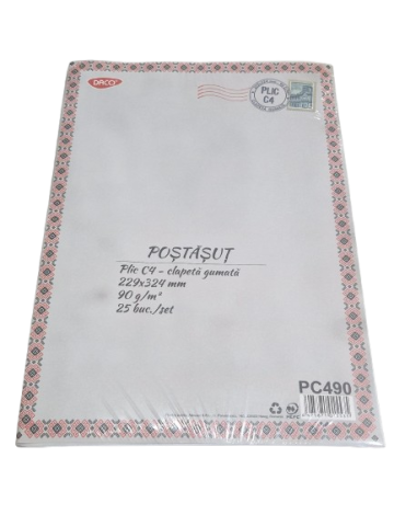 Pentru firmă - Plic C4 – Clapeta gumata – 229x324 mm – 90 g/mp – Set 25 bucati