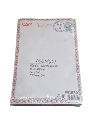 Pentru firmă - Plic C5 – Clapeta gumata – 162x229 mm – 80 g/mp – Set 100 bucati