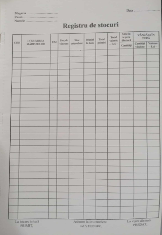 Papetarie - Registru de Stocuri – Format A4, 100 File