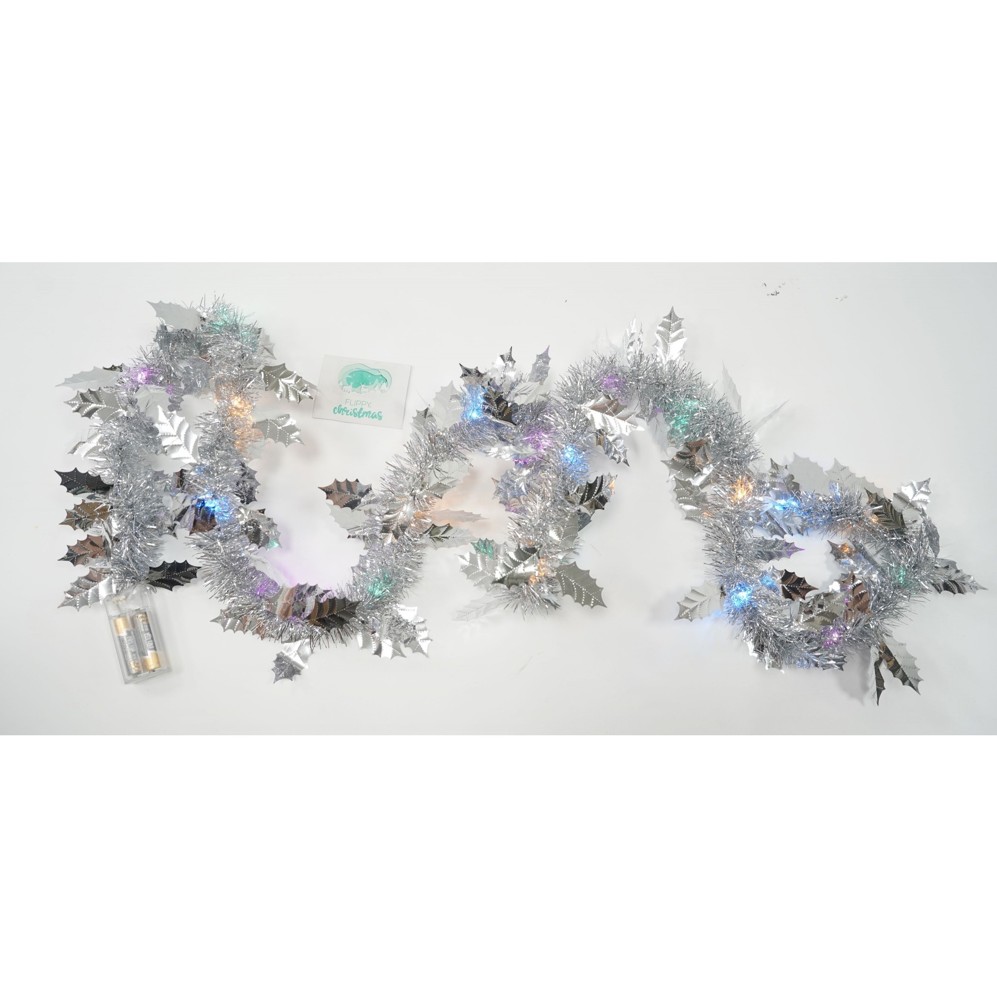 Beteala Craciun cu LED, Argintie, model cu frunze, 2 m x 6 cm, PVC, Sir, Artificiala, Flippy [5]