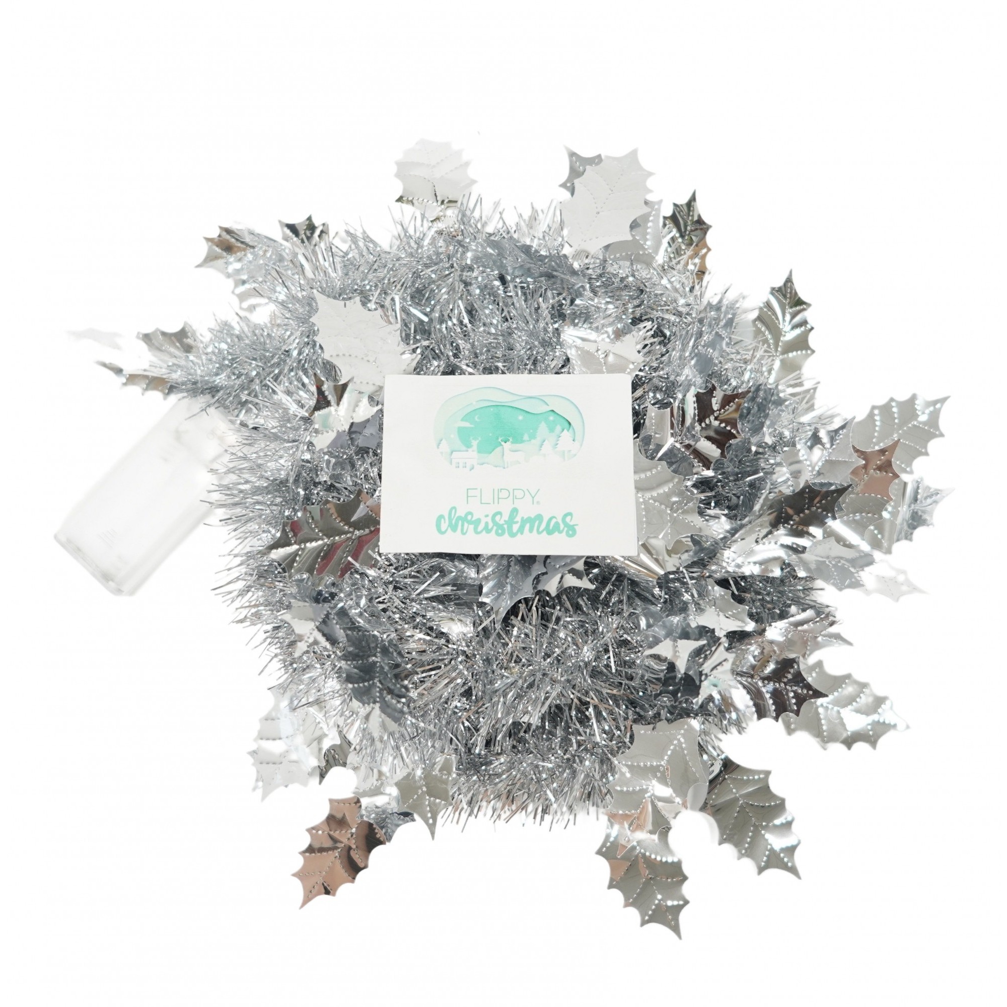 Beteala LED - Beteala Craciun cu LED, Argintie, model cu frunze, 2 m x 6 cm, PVC, Sir, Artificiala, Flippy