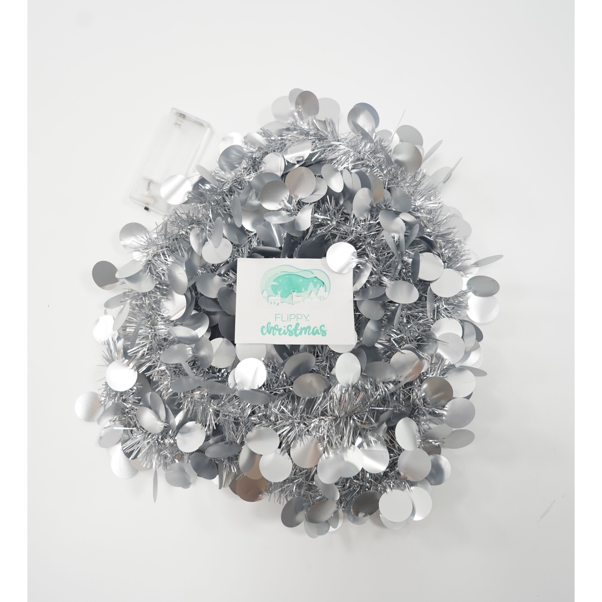 Beteala Craciun cu LED, Argintie, model cu paiete rotunde, 2 m x 5 cm, PVC, Sir, Artificiala, Flippy [6]