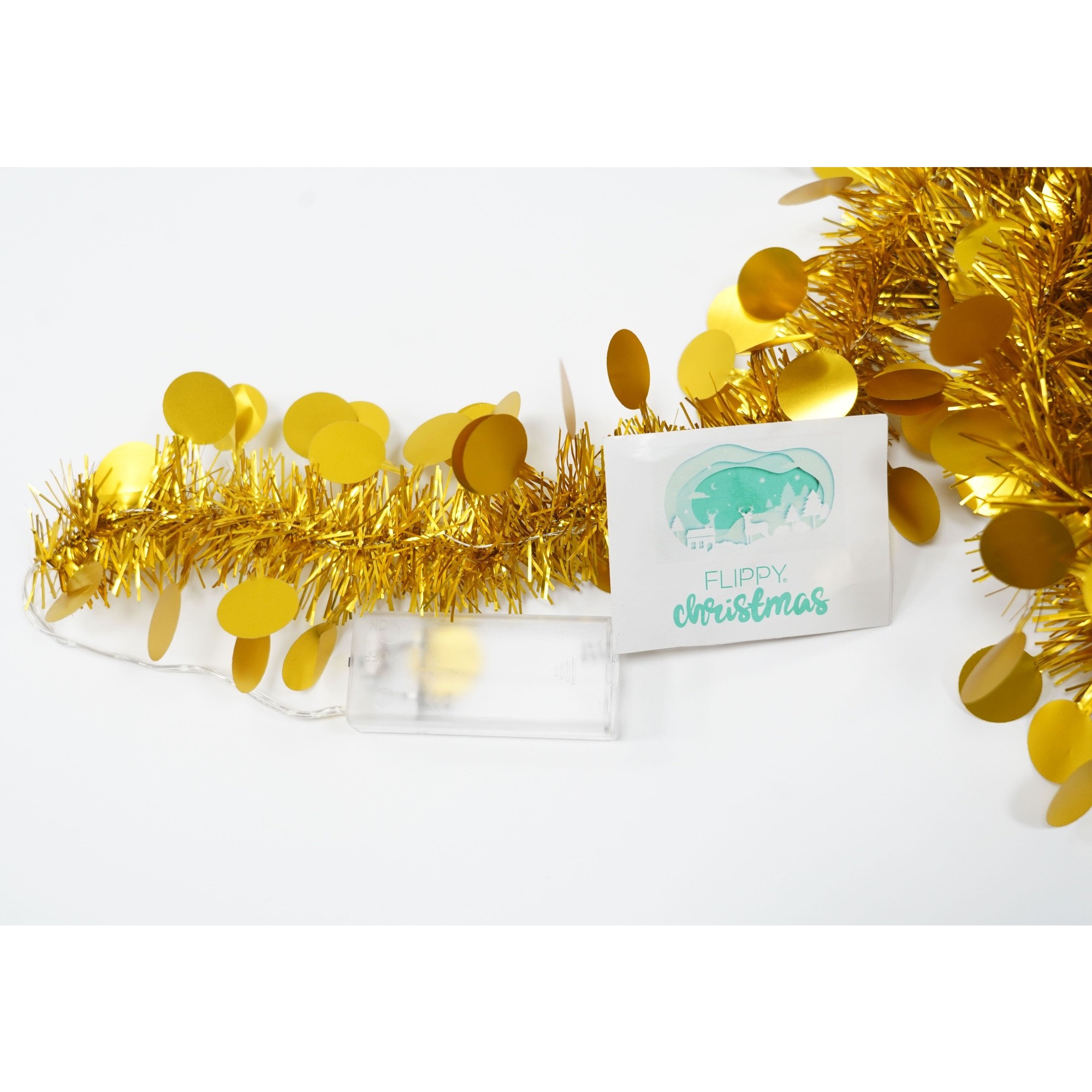 Beteala Craciun cu LED, Aurie, model cu paiete rotunde, 2 m x 5 cm, PVC, Sir, Artificiala, Flippy [6]