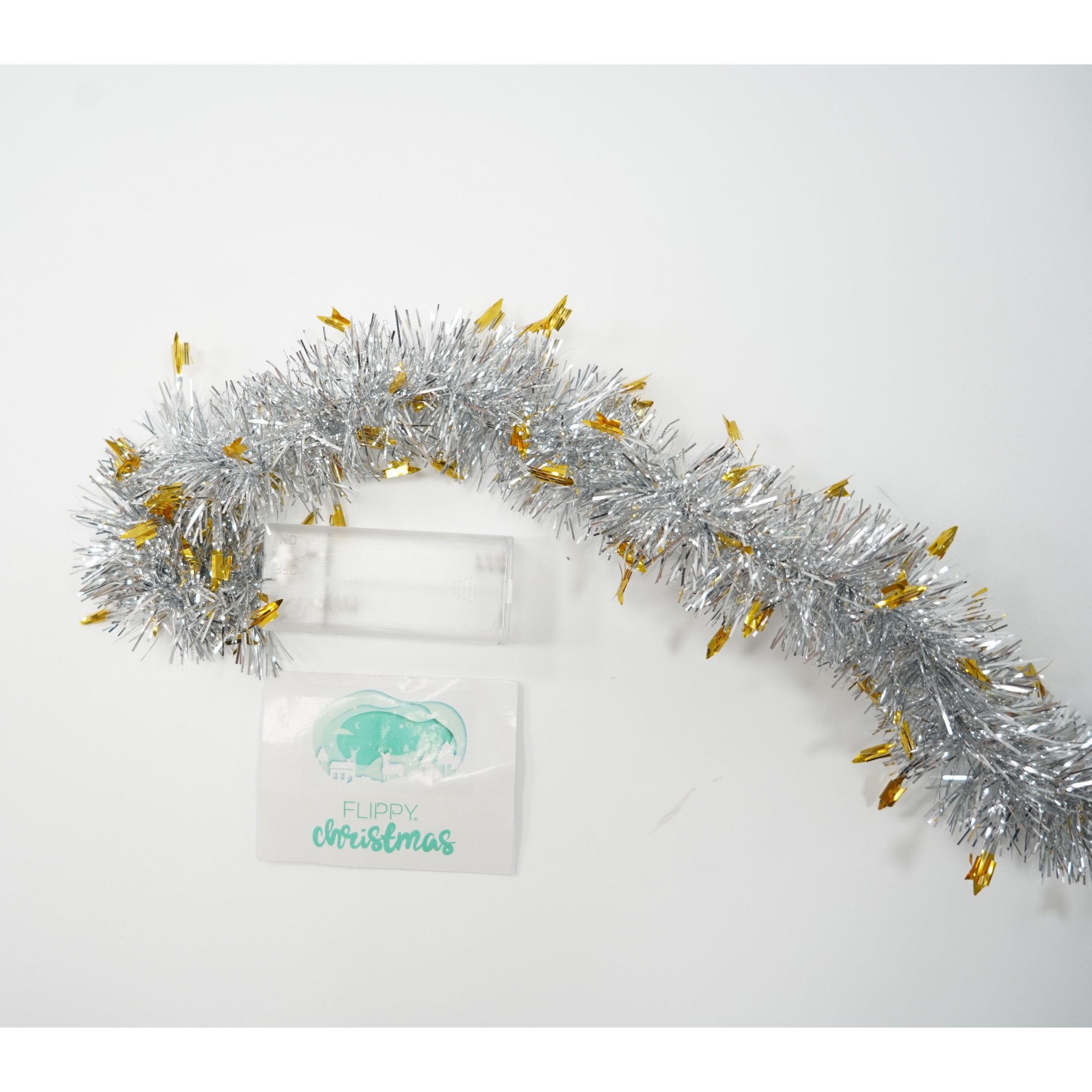 Beteala Craciun cu LED, Aurie, model cu stelute, 2 m x 5 cm, PVC, Sir, Artificiala, Flippy [6]