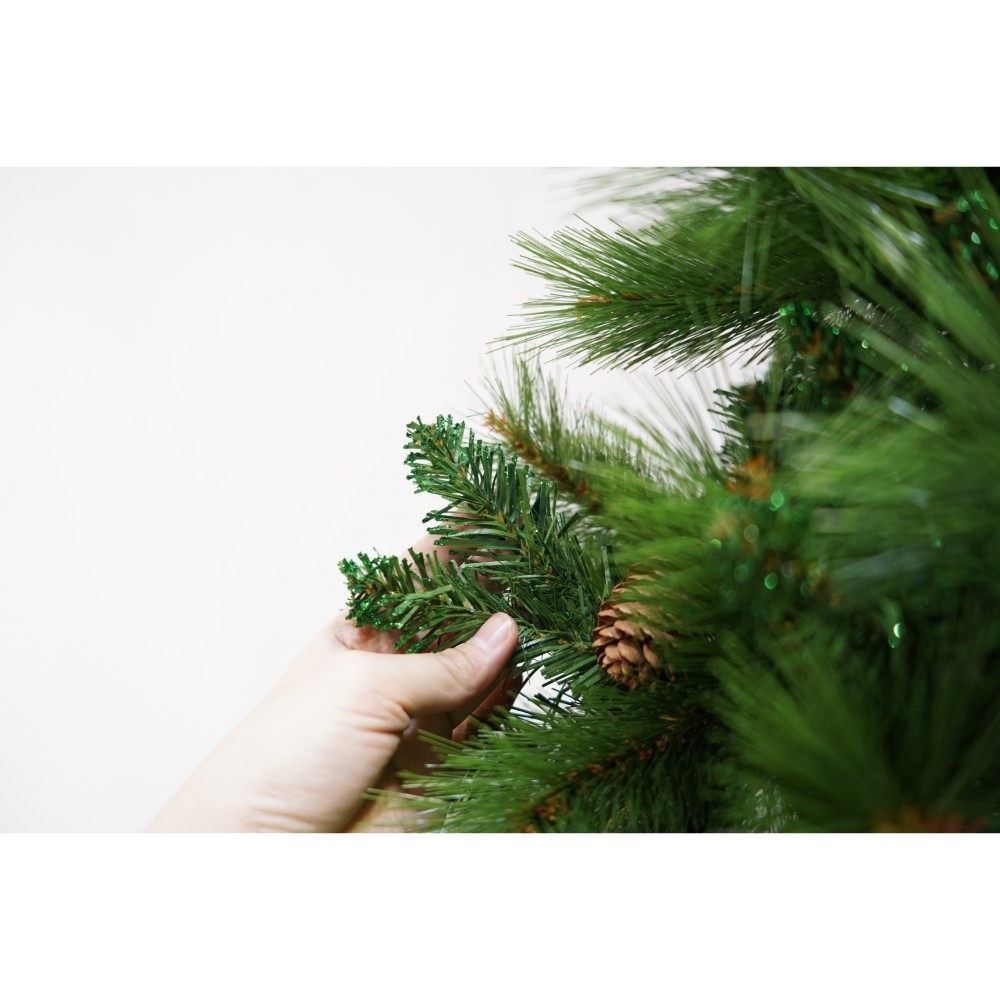 Brad artificial de Craciun, Decorat cu conuri de pin, pentru interior/exterior, inaltime 180 cm, 659 ramuri, Flippy, verde, suport metalic inclus [3]