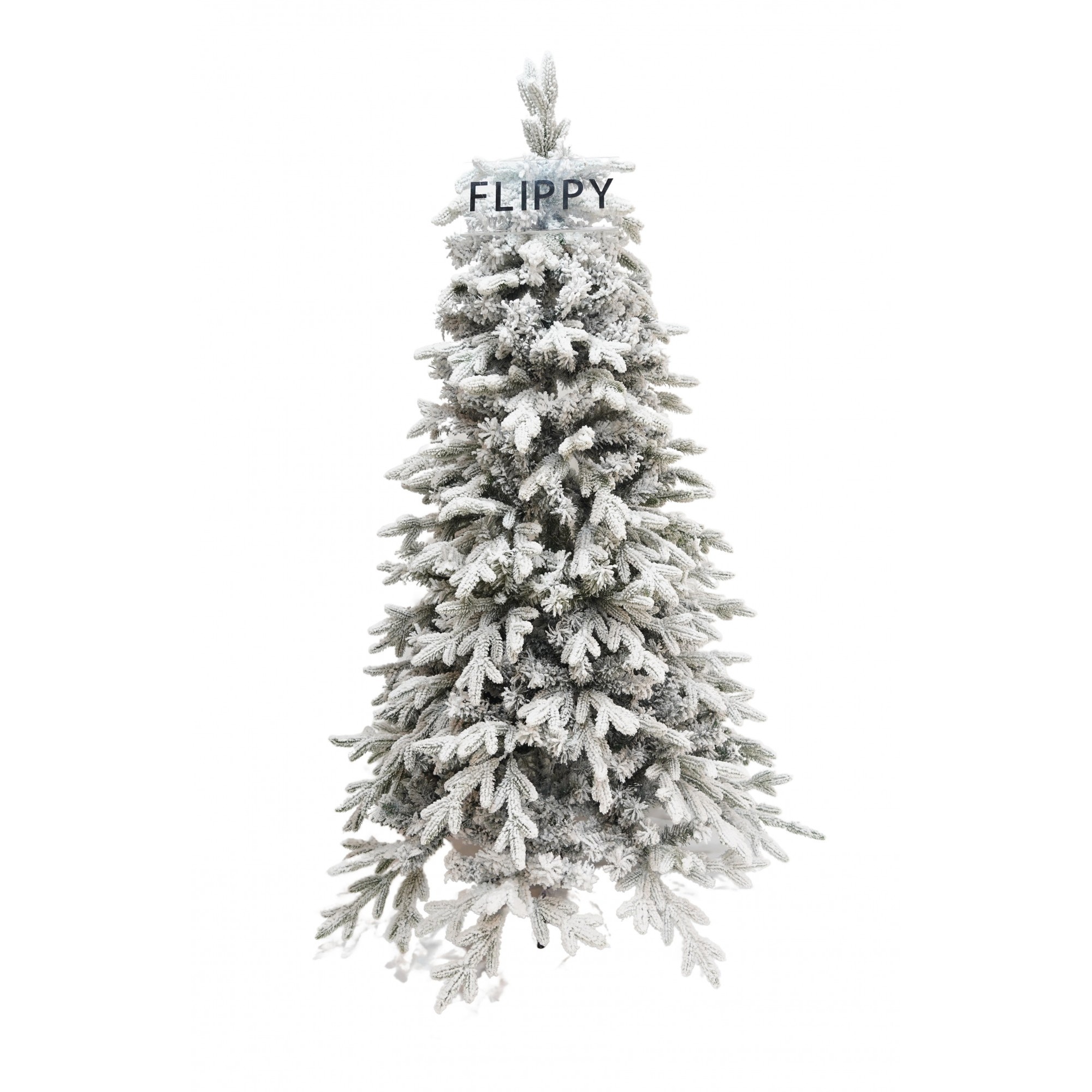 Brazi Craciun - Brad Artificial de Craciun, Flippy, 1.8 m inaltime, Verde, Pulverizat complet alb-tip zapada, Interior/ Exterior, Bogat 512 ramuri