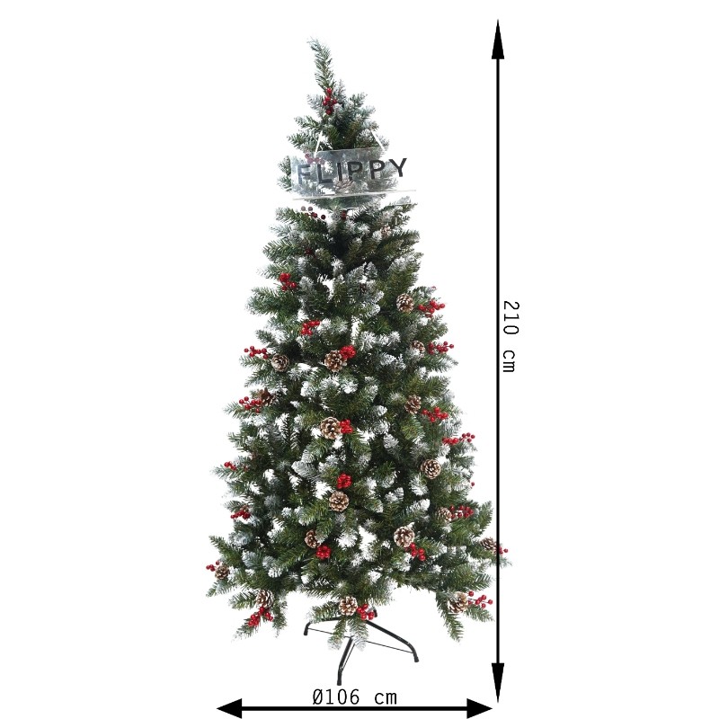 Brad Artificial de Craciun, Flippy, Sectionat pentru Perete/ Colt, 2.10 m inaltime, Verde, Decorat, Diametru Inferior 106 cm, Interior/ Exterior [18]