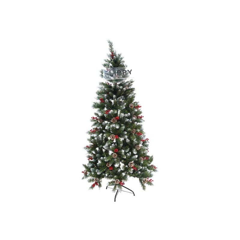 Brazi Craciun - Brad Artificial de Craciun, Flippy, Sectionat pentru Perete/ Colt, 1.50 m inaltime, Verde, Decorat, Diametru Inferior 83 cm, Interior/ Exterior