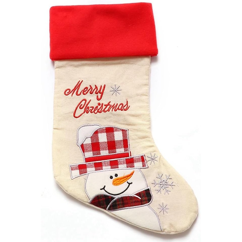 Ciorapi Craciun - Ciorap Cadouri, Culoare Alba, Imprimeu Om de Zapada, Marimea 15x30 cm, Flippy