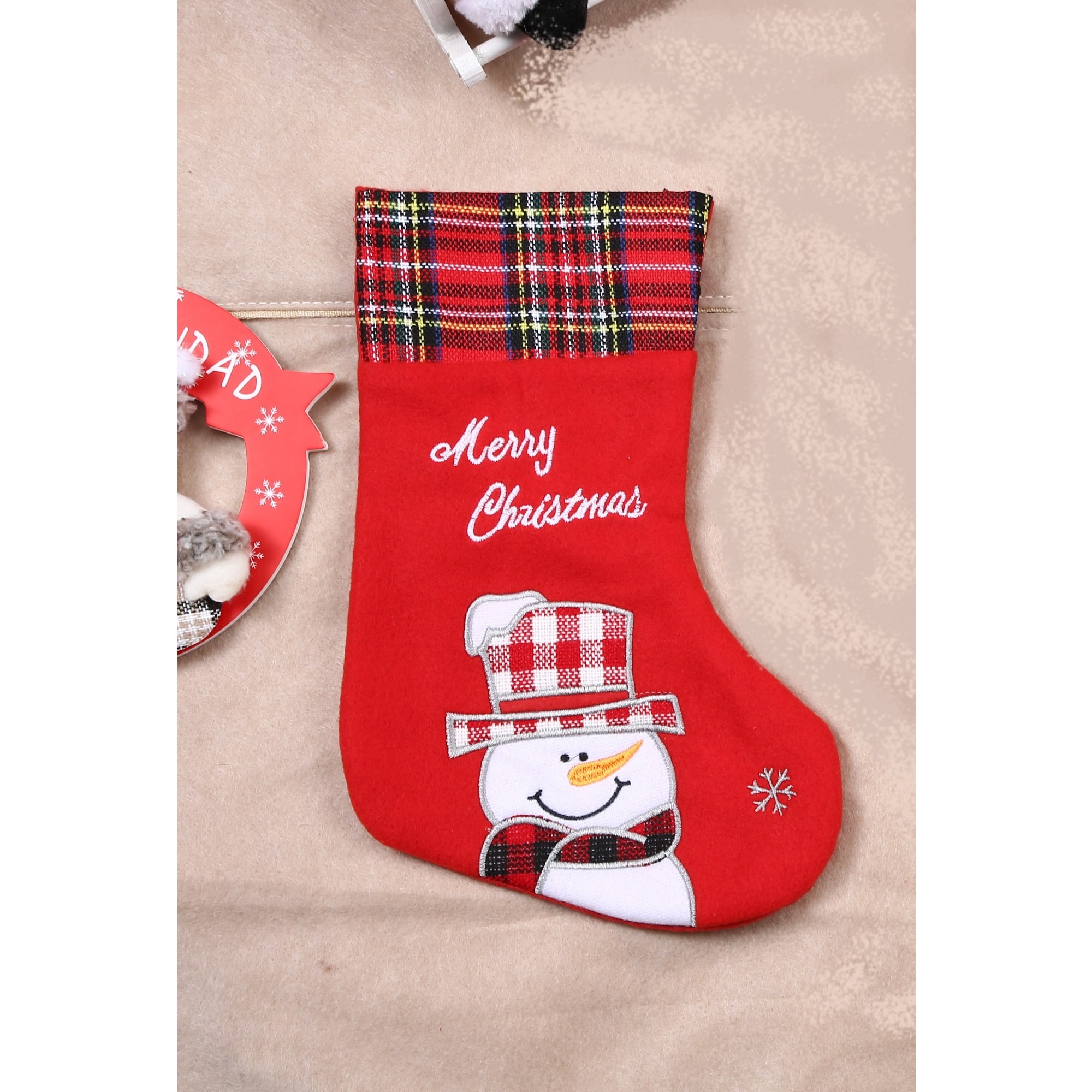 Ciorap Cadouri, culoare rosie, imprimeu om de zapada,marimea 15x30 cm, Flippy [4]