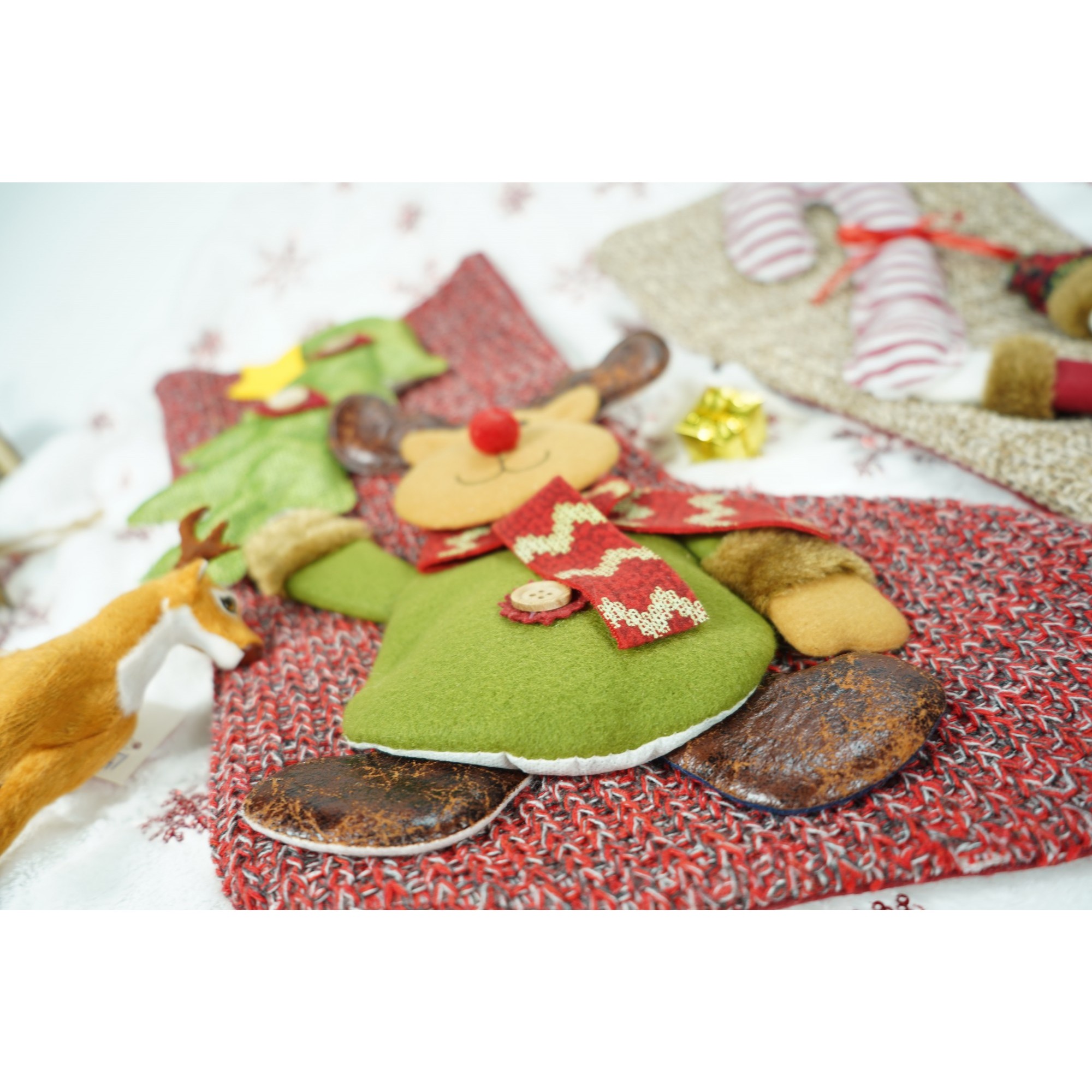 Ciorap Cadouri, Flippy, cu model ren, rosu, marimea 20x45 cm, textil, interior [3]