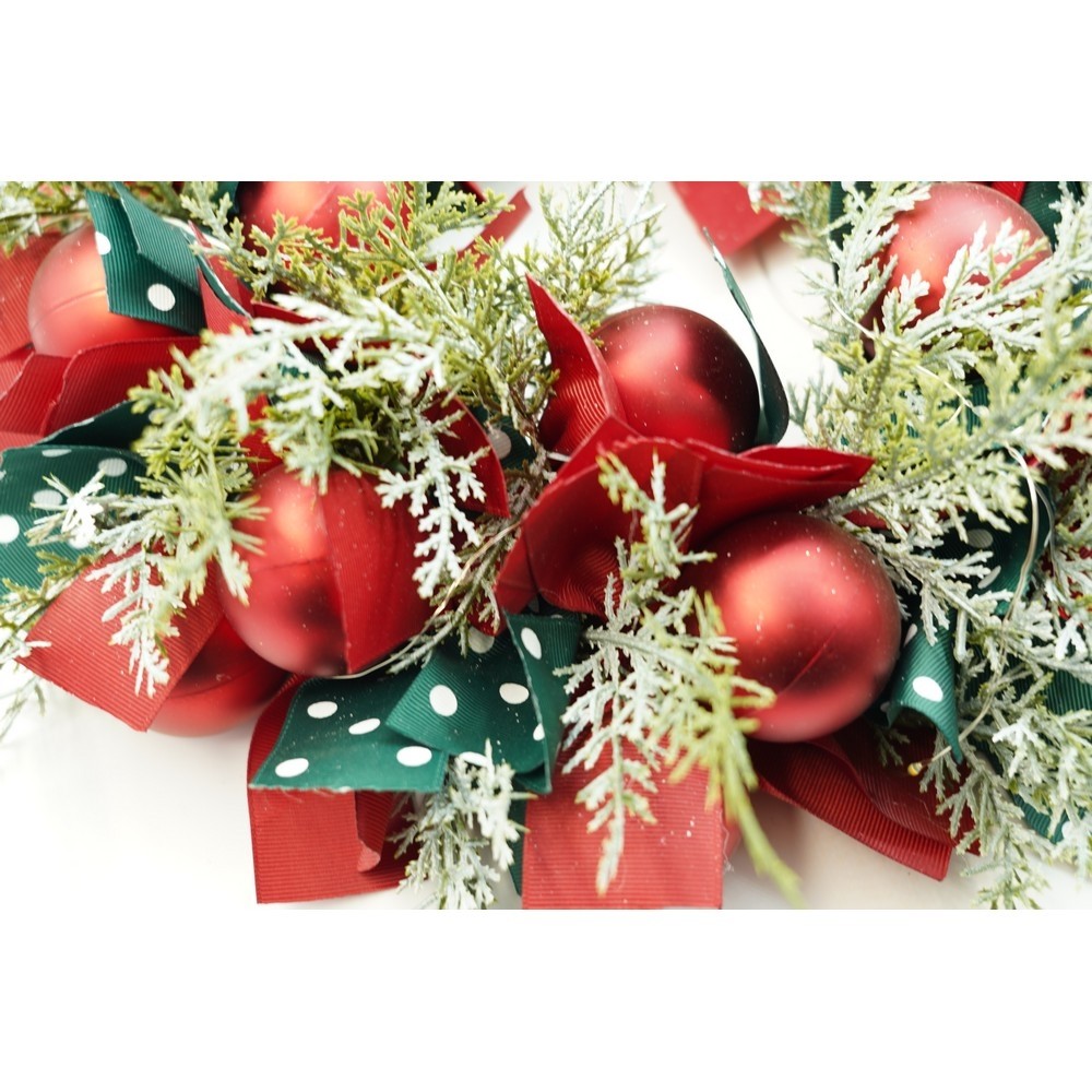 Coronita de Craciun pentru usa, Rosu/Verde, 40 cm, PVC, Artificiala, Decorata, cu LED, Interior/Exterior, Flippy [9]