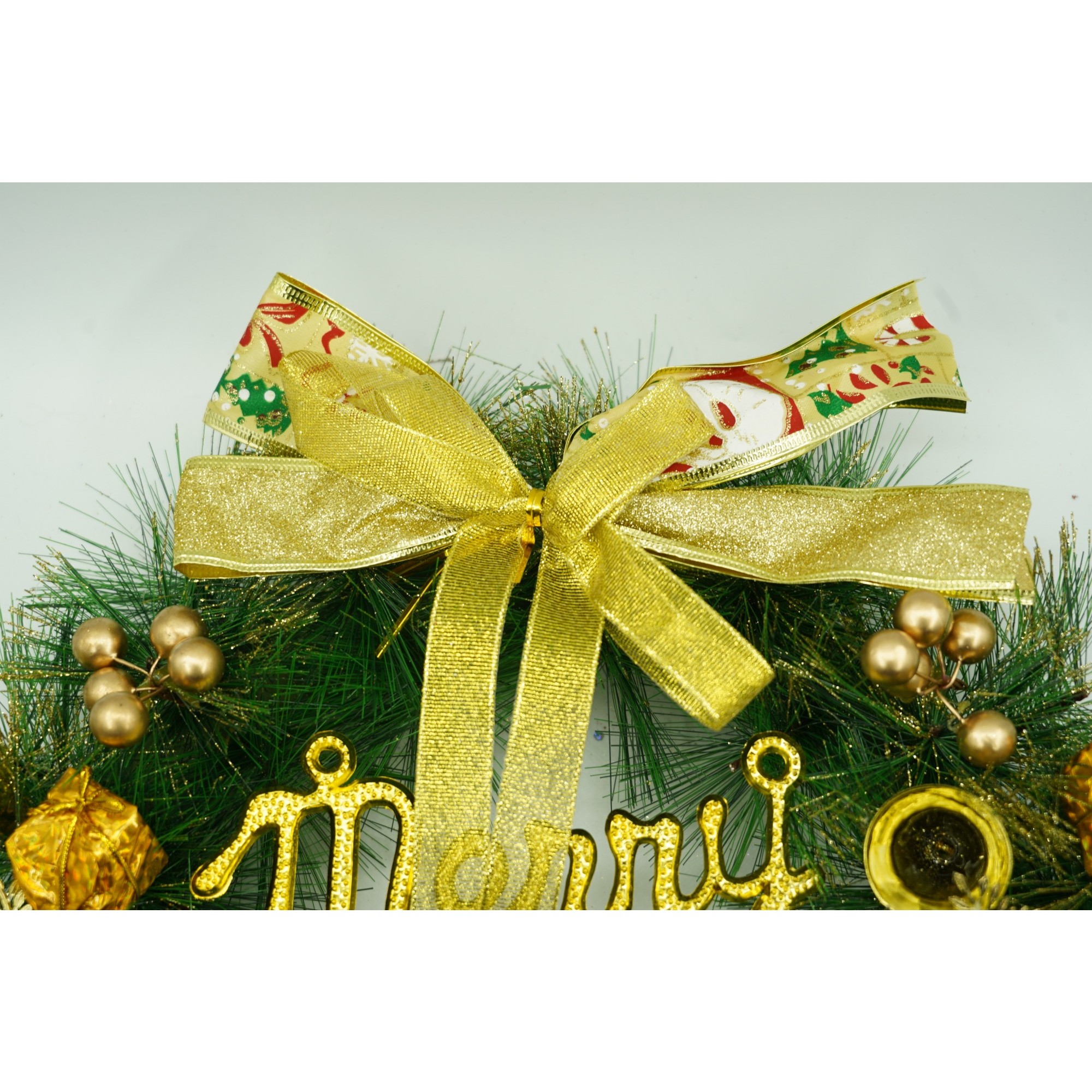 Coronita de Craciun pentru usa, Verde/Auriu, 40 cm, PVC, Artificiala, Decorata, Interior/Exterior, Flippy [2]