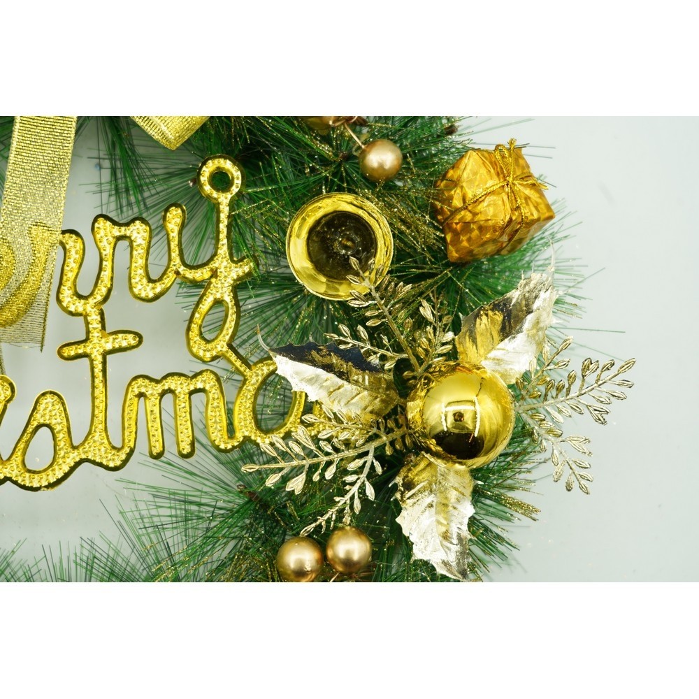 Coronita de Craciun pentru usa, Verde/Auriu, 40 cm, PVC, Artificiala, Decorata, Interior/Exterior, Flippy [8]