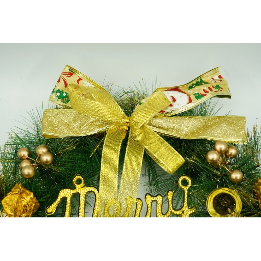 Coronita de Craciun pentru usa, Verde/Auriu, 40 cm, PVC, Artificiala, Decorata, Interior/Exterior, Flippy [7]