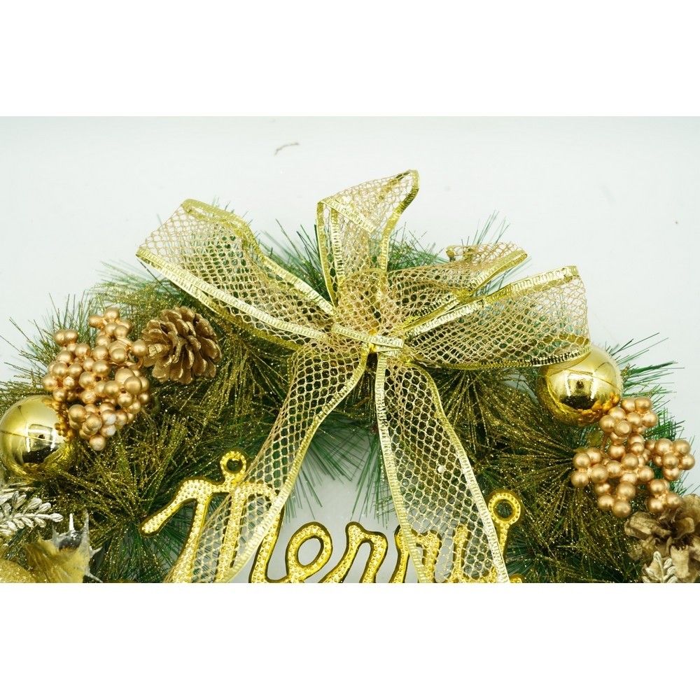 Coronita de Craciun pentru usa, Verde-Auriu, 40 cm, PVC, Artificiala, Decorata, Interior/Exterior, Flippy [6]