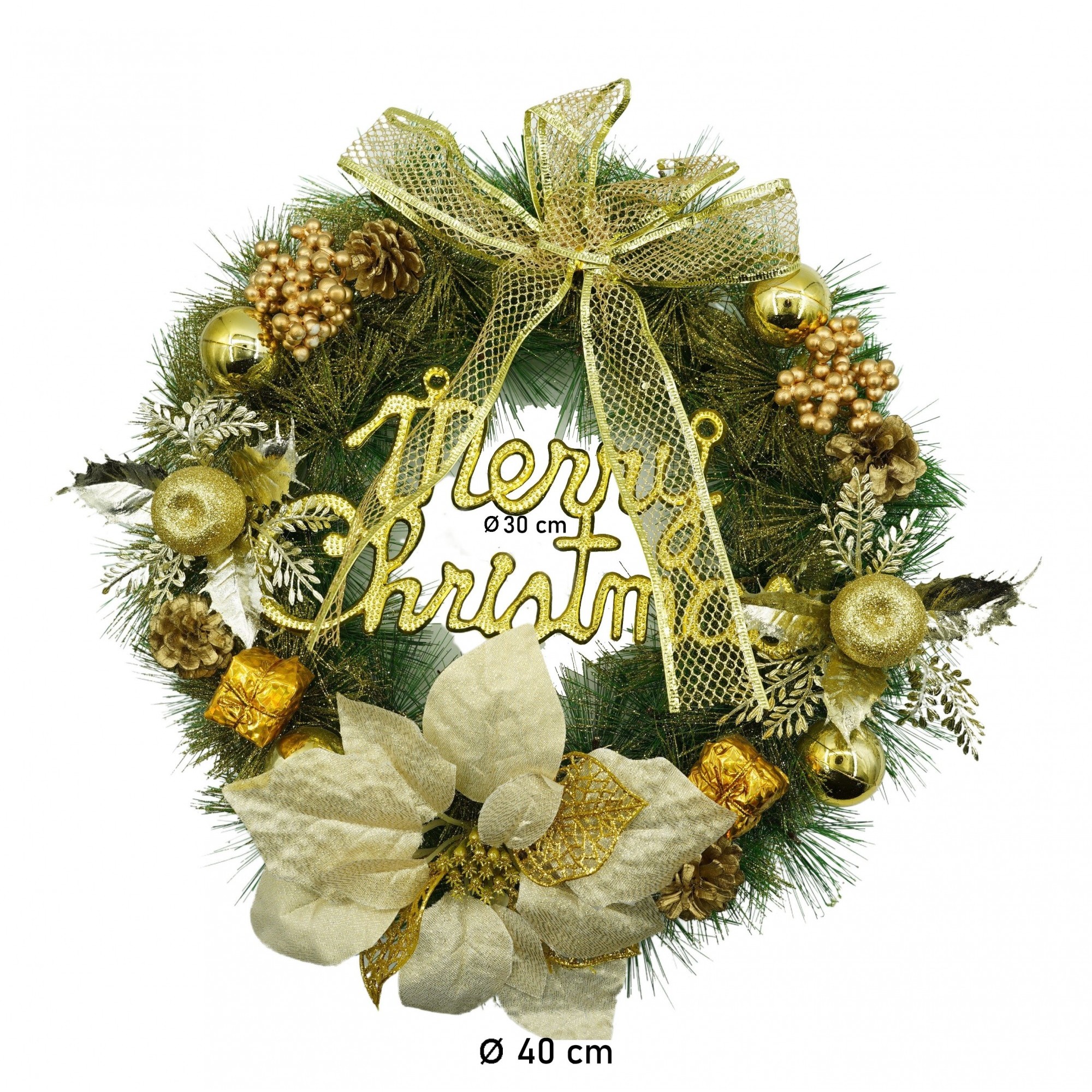 Coronita de Craciun pentru usa, Verde-Auriu, 40 cm, PVC, Artificiala, Decorata, Interior/Exterior, Flippy [5]