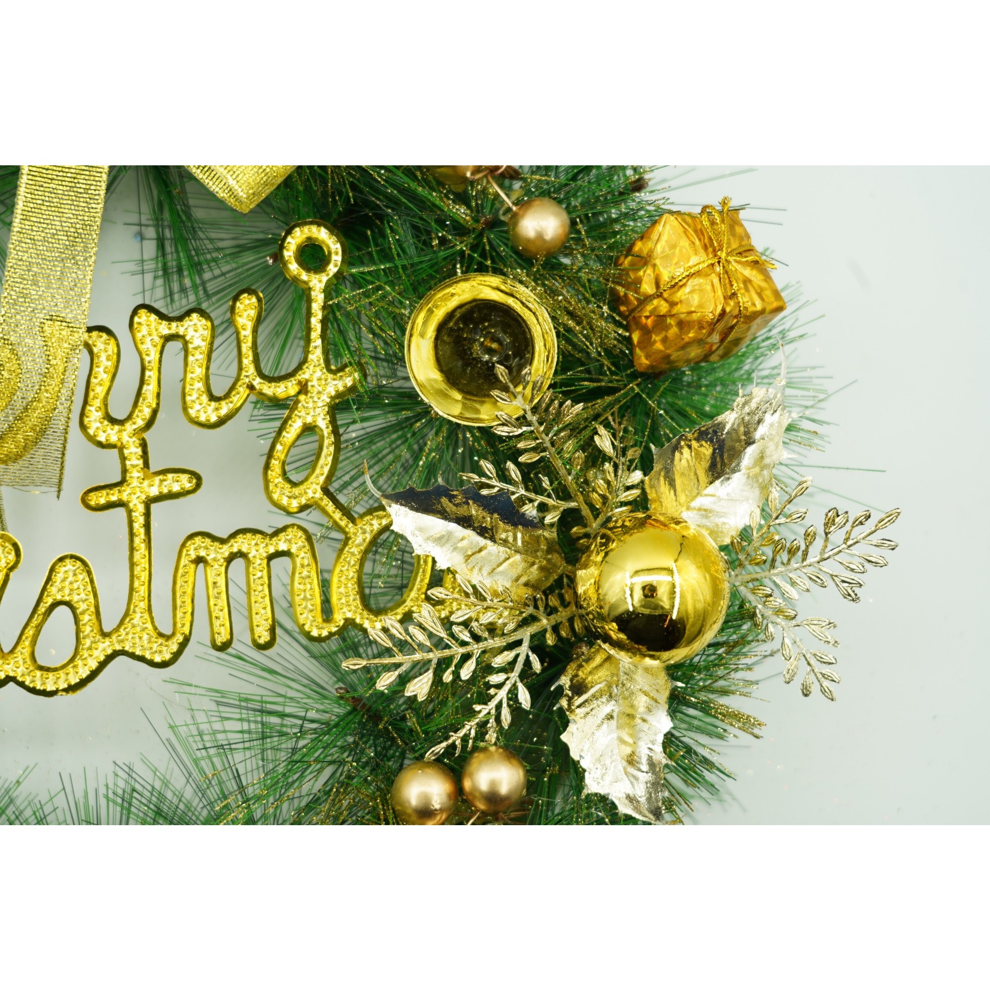 Coronita de Craciun pentru usa, Verde/Auriu, 40 cm, PVC, Artificiala, Decorata, Interior/Exterior, Flippy [3]