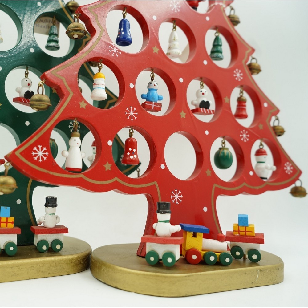 Decoratiune Craciun, Brad, Rosu, 15 cavitati cu ornamente, 25.5 cm x 33 cm, Lemn, Flippy [10]