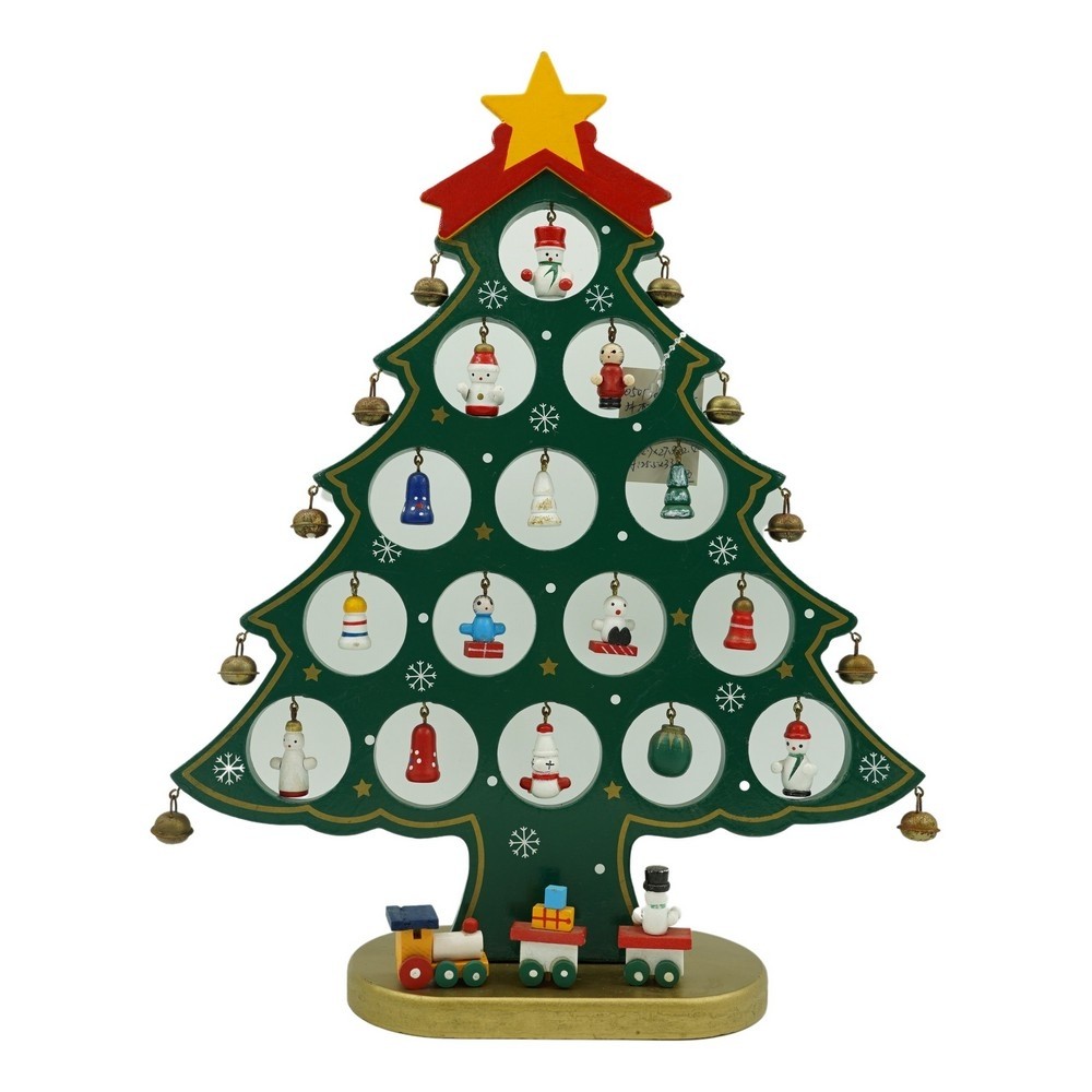 Decoratiuni Craciun - Decoratiune Craciun, Brad, Verde, 15 cavitati cu ornamente, 25.5 cm x 33 cm, Lemn, Flippy