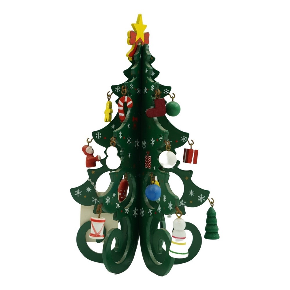 Decoratiuni Craciun - Decoratiune Craciun, Brad, Verde, 6 cavitati cu ornamente, 12 cm x 20 cm, Lemn, Flippy