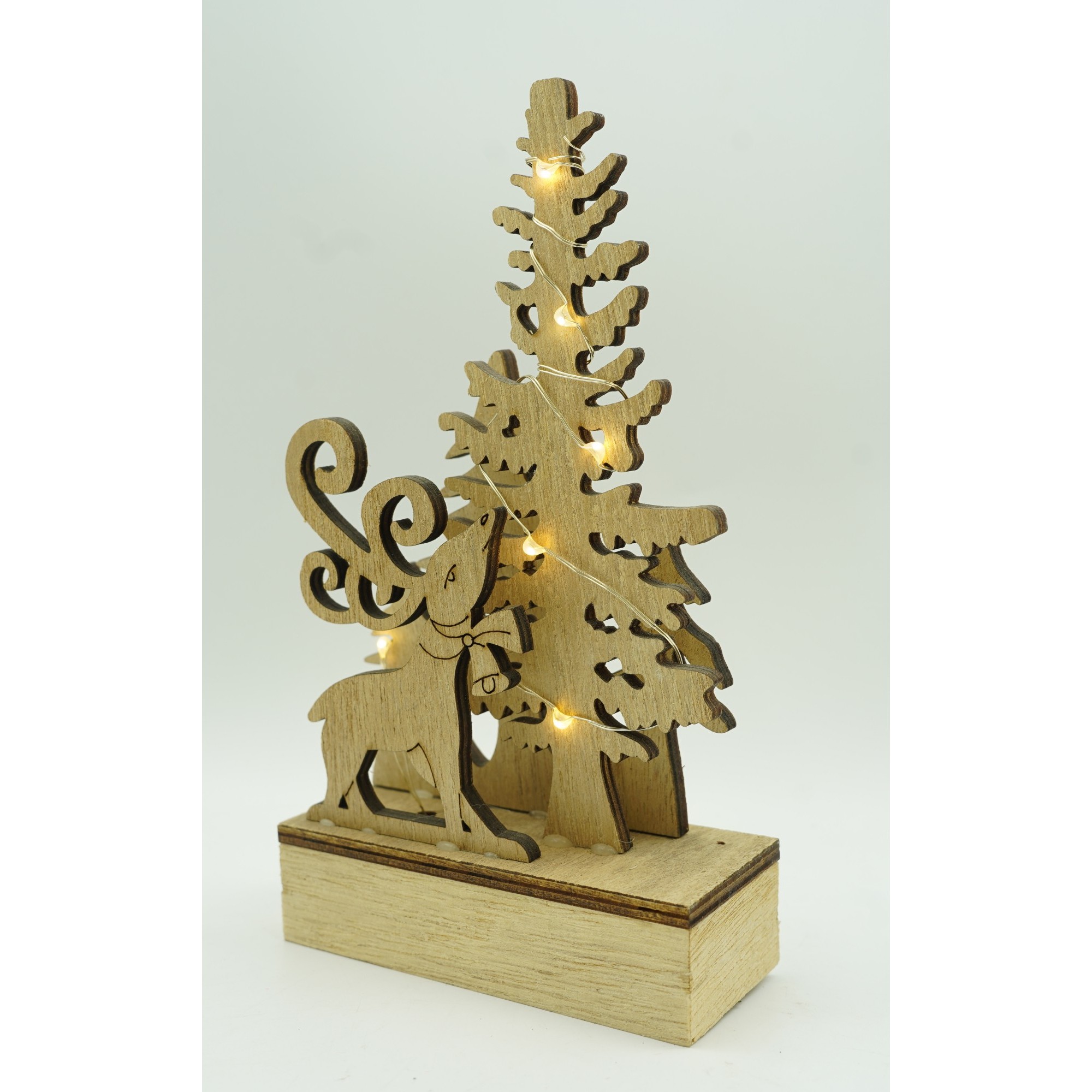 Decoratiune luminoasa, peisaj cu Cerb si Brad, maro, lungime: 11 cm, latime: 5 cm, inaltime: 19 cm, lemn, interior/exterior [5]