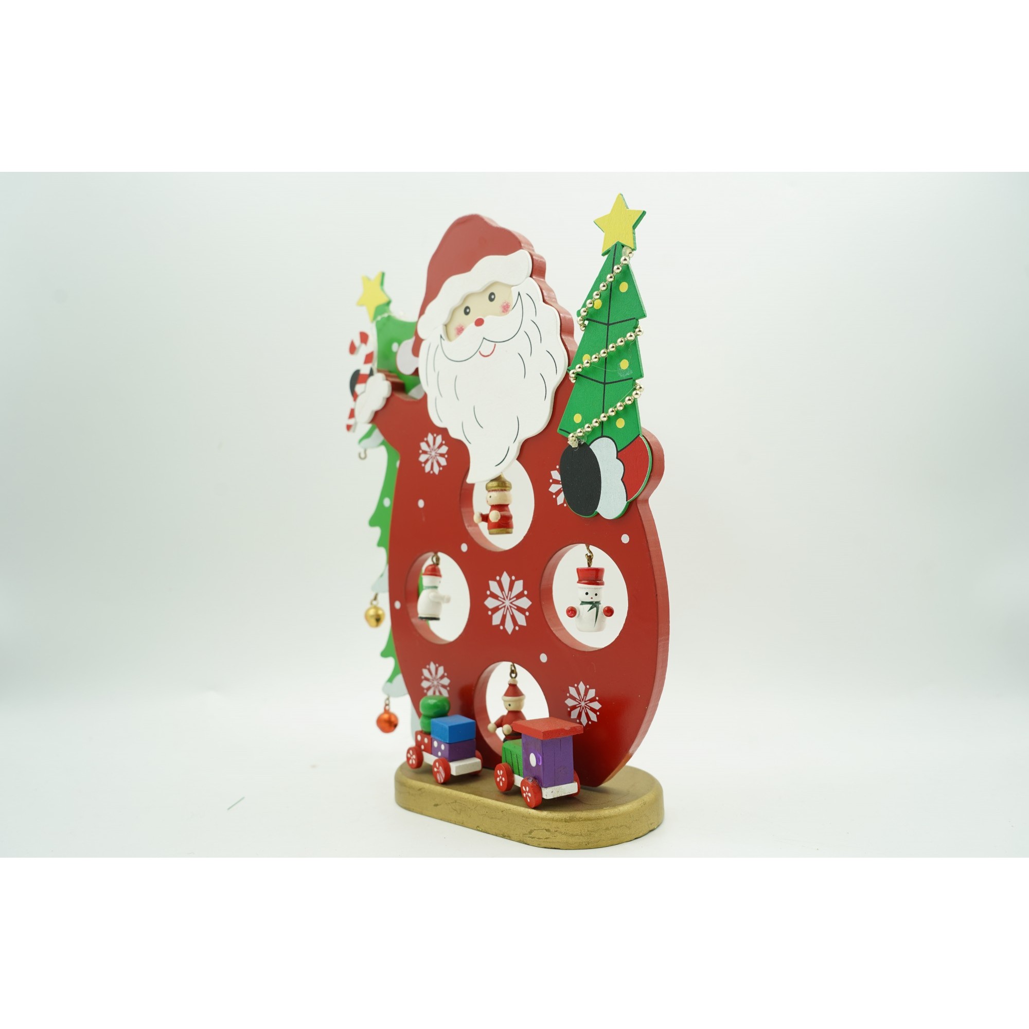 Figurina decorata, Mos Craciun, Rosu, din Lemn, 18 cm x 24.5 cm, Interior, Flippy [4]