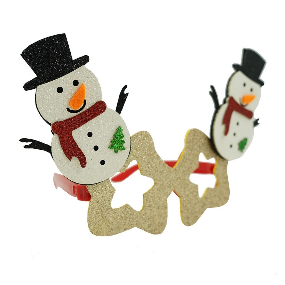 Decoratiuni Craciun - Ochelari petrecere de Craciun, forma de Stea cu Om de Zapada, Bej, din Plastic si Poliester, Flippy