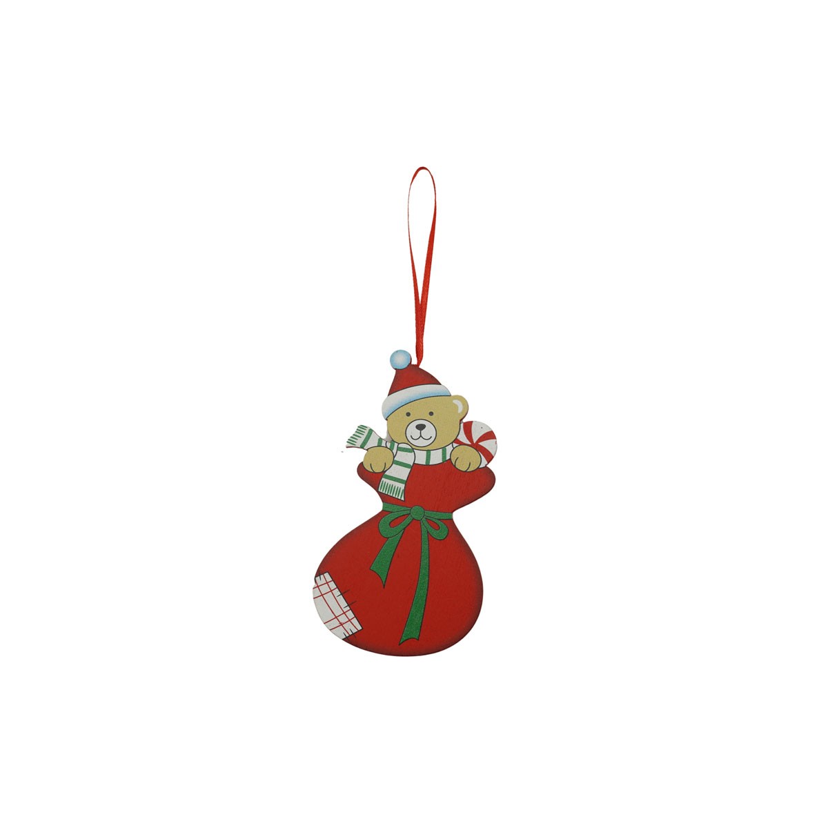 Ornamente Brad - Ornament de brad ursulet, Flippy, rosu, lemn, 14 cm