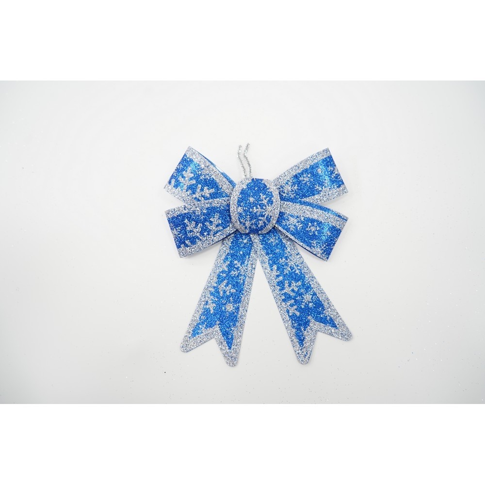 Set 2 fundite pentru brad, Albastre, model de nea, cu margini argintii, 13 x 18 cm, PVC, Flippy [6]