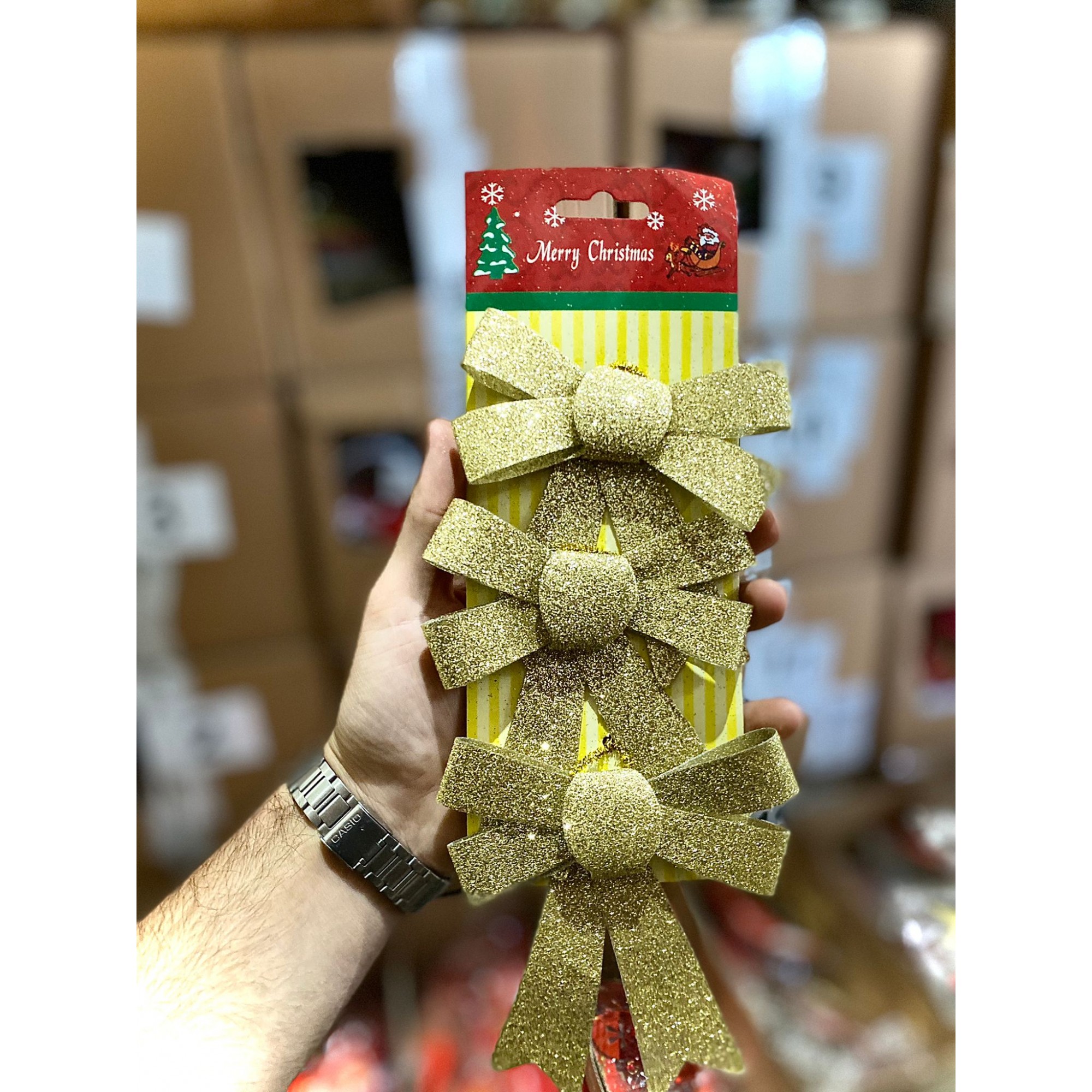 Set 3 fundite pentru brad, Aurii, cu sclipici, 10 x 11 cm, din poliester, Flippy [2]