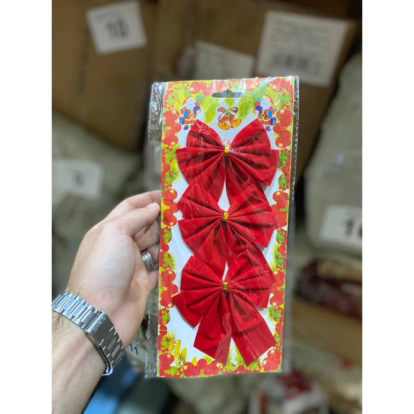 Fundite Brad - Set 3 fundite pentru brad, Rosii, design cu linii aurii , 11 x 14 cm, din poliester, Flippy