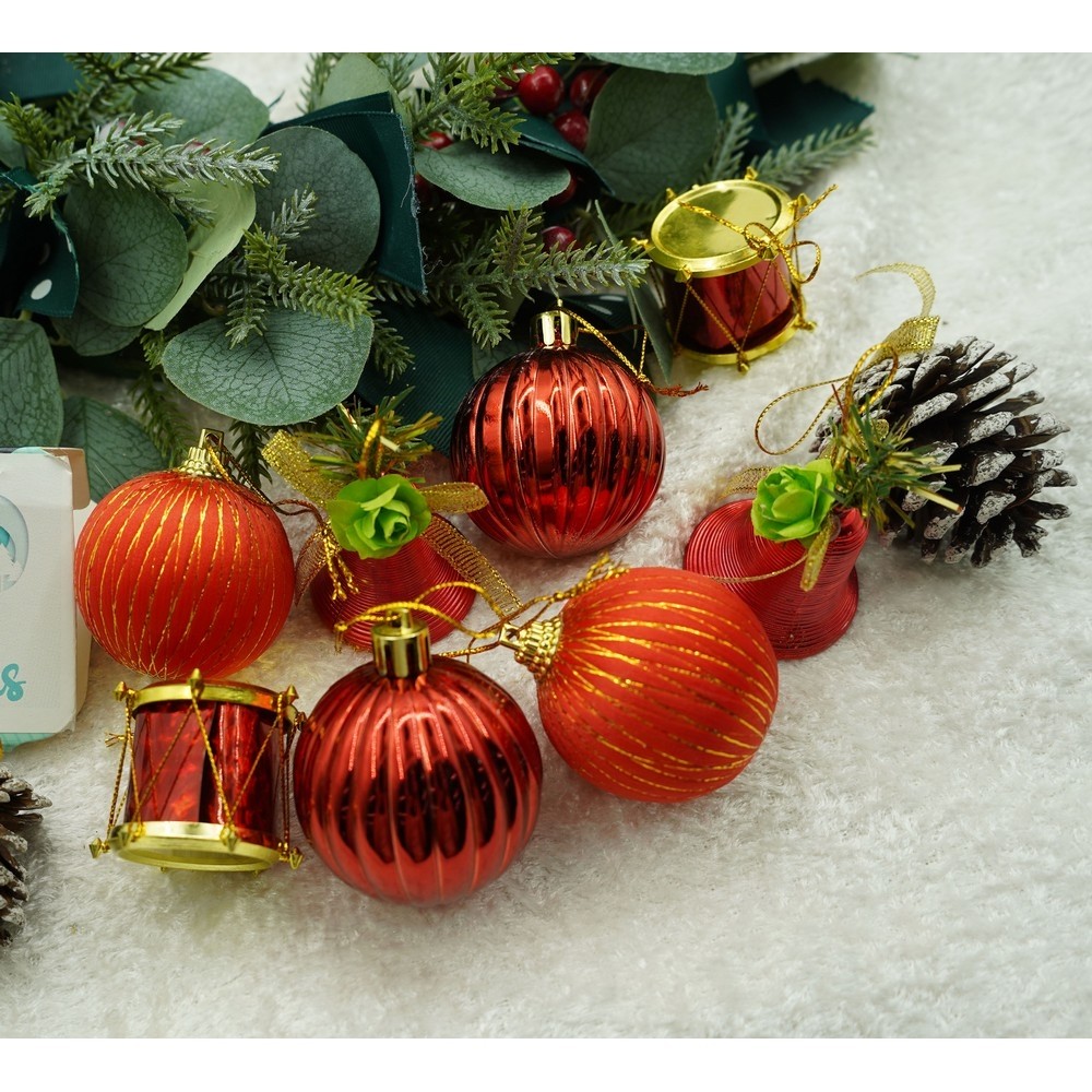 Set de 24 ornamente de brad, Flippy, de tip Glob, Rosu/ Maro, din polistiren, cu finisaj sclipitor , cutie 5 cm adancime x 29 cm lungime x 19 cm inaltime [8]