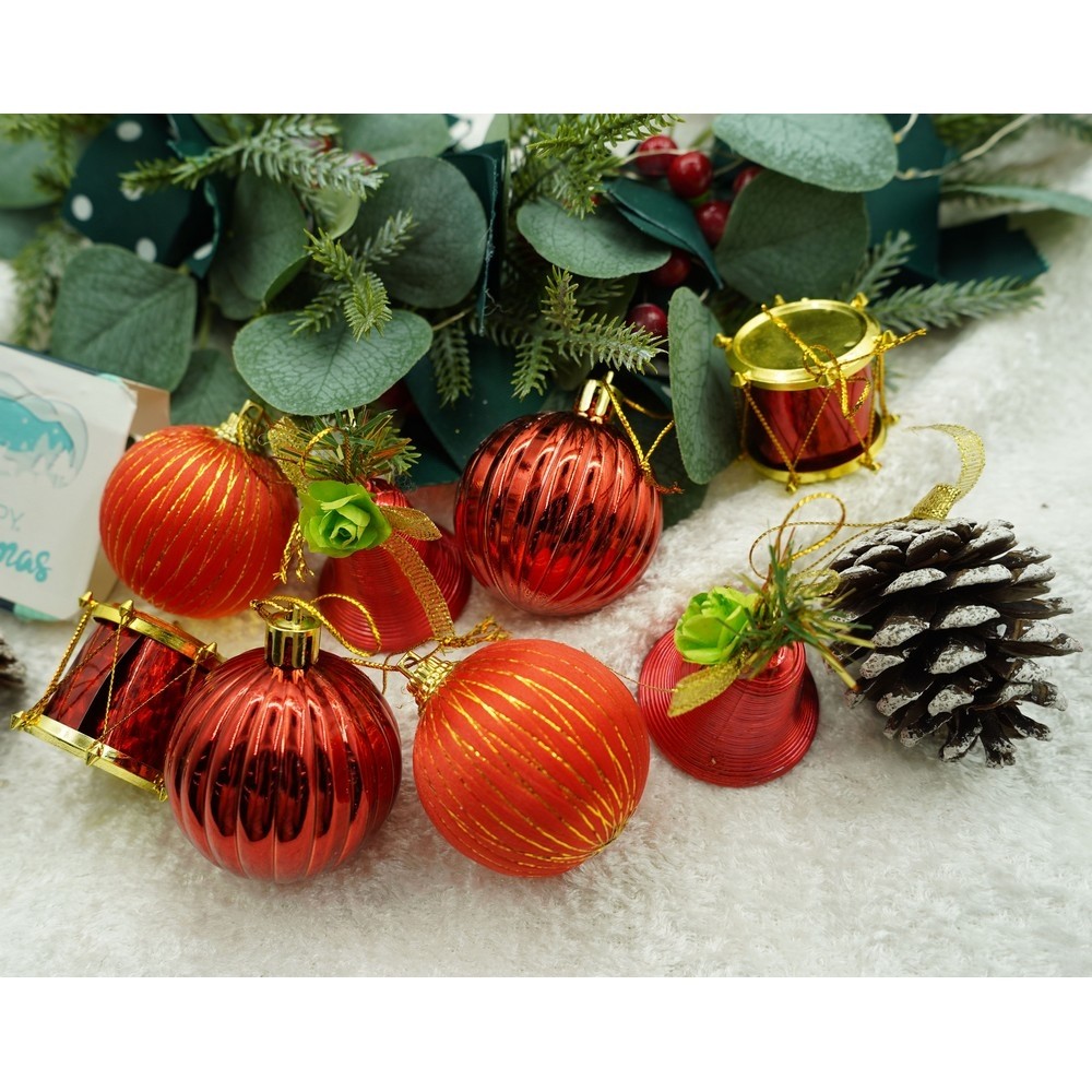 Set de 24 ornamente de brad, Flippy, de tip Glob, Rosu/ Maro, din polistiren, cu finisaj sclipitor , cutie 5 cm adancime x 29 cm lungime x 19 cm inaltime [7]