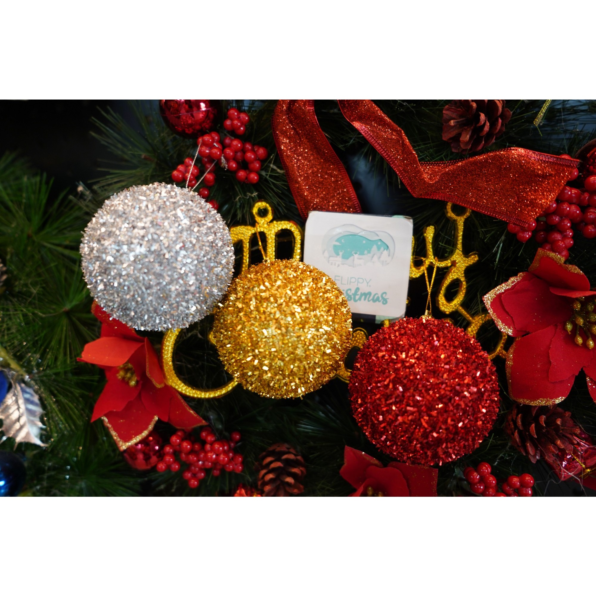 Set de 6 ornamente de brad, Flippy, de tip Glob, Multicolor, cu ø de 8 cm, din polistiren, cu finisaj sclipitor , cutie 16 cm inaltime x 24 cm lungime x 8 cm adancime [4]