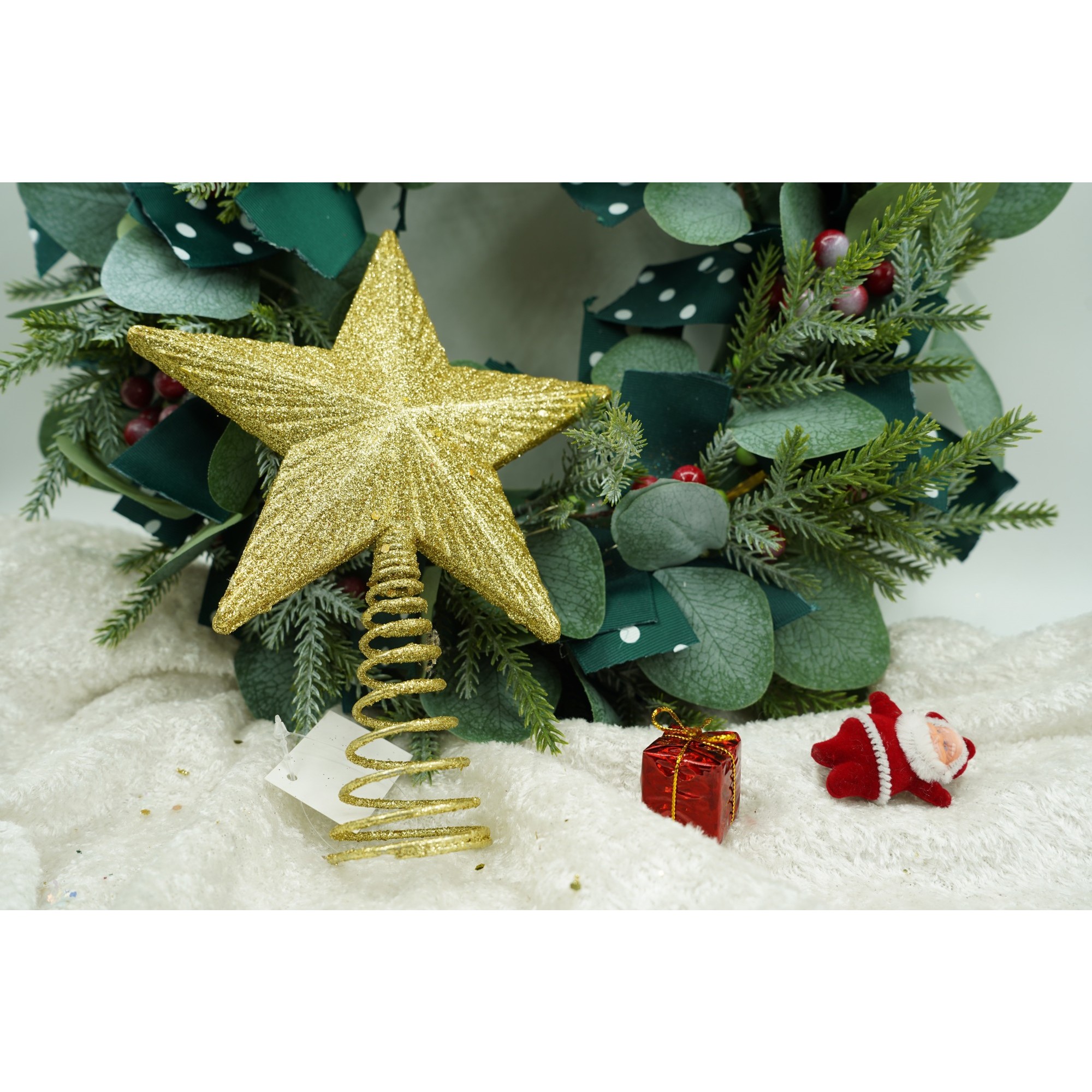 Varf decorativ de brad, Auriu, in forma de Stea, cu design in relief, din Plastic/Metal, 15.5 cm x 20.5 cm, Interior/Exterior, Flippy [3]