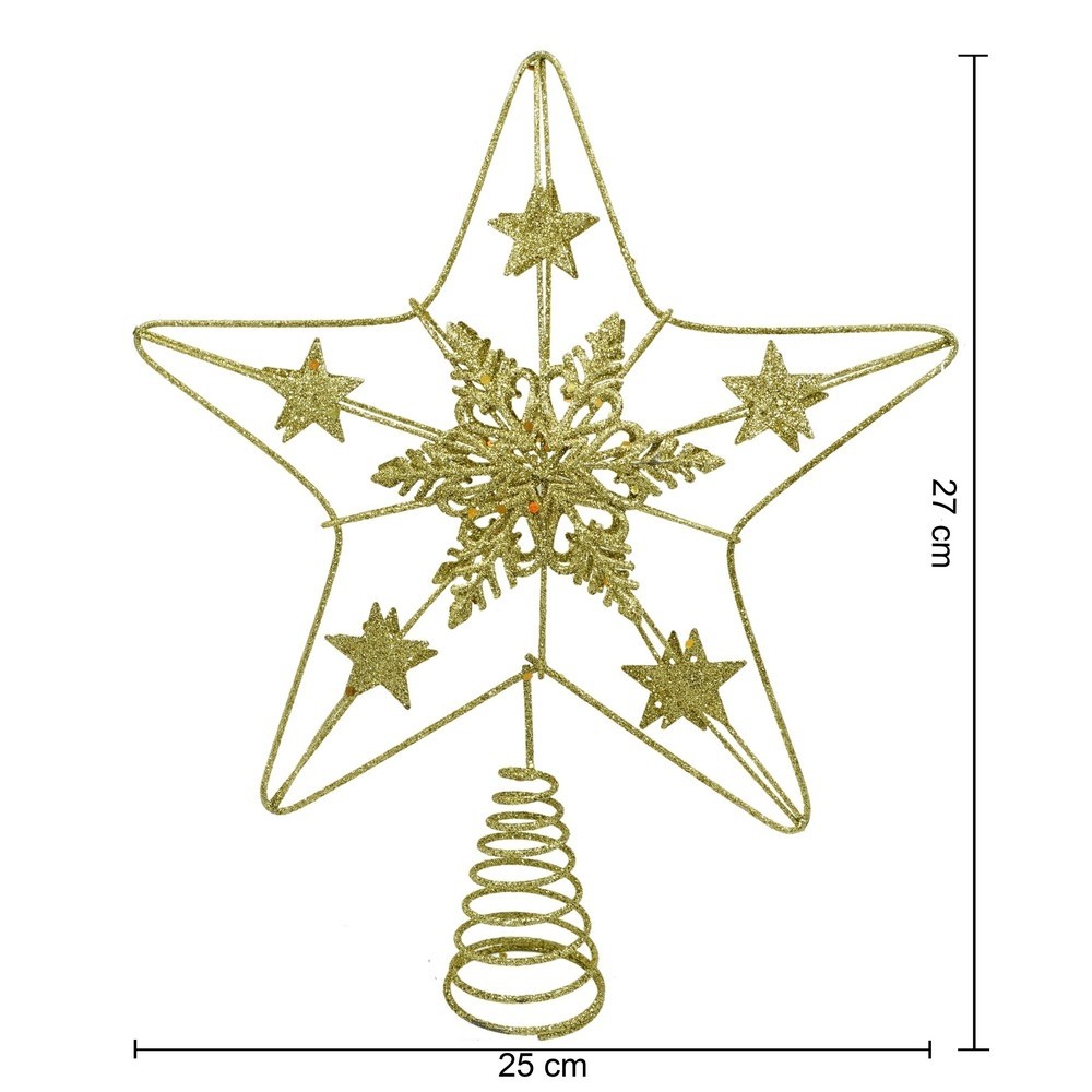 Varf decorativ de brad, Auriu, in forma de Stea, design de stele, din Plastic/Metal, 25 cm x 27 cm, Interior/Exterior, Flippy [11]