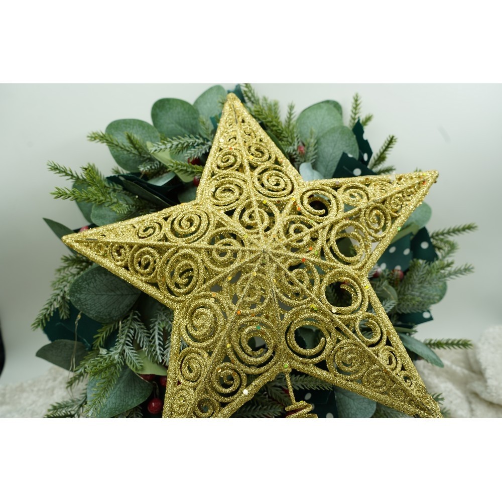 Varf decorativ de brad, Auriu, in forma de Stea, design spiralat, din Plastic/Metal, 29 cm x 38 cm, Interior/Exterior, Flippy [10]