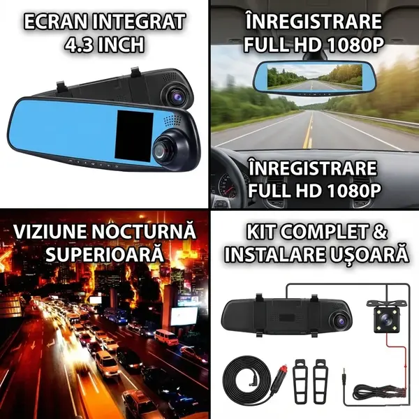 Oglindă Auto cu Cameră DVR Full HD – Ecran LCD, Unghi 120°, Senzor de Mișcare și Night Vision [2]